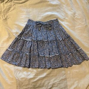 blue floral skirt